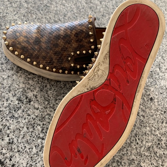 Christian Louboutin Leopard Print Python Leather Pik Boat Slip On Sneakers - Picture 4 of 8